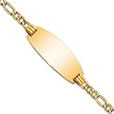 JewelryWeb 14k Yellow Gold Oval ID Semi-solid Figaro Bracelet Identification Bracelet for Women in Choice of Lengths