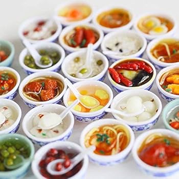 Runfon 5PCS/LOT 1/6 Dollhouse Miniature Play Food Toy Mini Chinese Noodles Syrup Bowl Kitchen Accessories