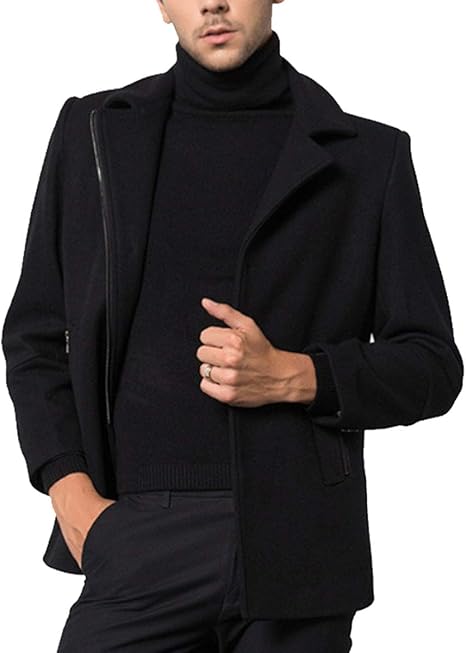 Amazon スカイシイ テーラードコート コート ジャケット 防寒 ジップ 男性服海外 紳士服 冬物 長袖 ながそで ナガソデ ミドル丈 アウター 無地 シンプル 大人 暖かい テーラードカラー ボタン付き ジップアップ 厚手コート チェスターコート カジュアル 着回し 今