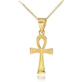 10K Yellow Gold 1" Egyptian Ankh Key of Life Pendant Necklace with Rolo Chain - Choice of Chain Length