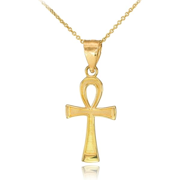 14K Ankh Cross Charm ペンダント&K10YGチェーンセット Real 14k Yellow Gold Rope Chain Ankh Cross Charm Set Link
