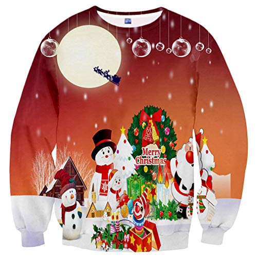 Neemanndy Unisex 3D Print Design Santa Christmas Long Sleeve Crewneck Sweater Shirts for Men and Women, Medium
