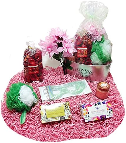Aromatics &amp; Bath Mothers Day Gift Basket Planter - Potpourri, Candle, Soaps, Eye Mask, Sponge &amp; Flowers (R)