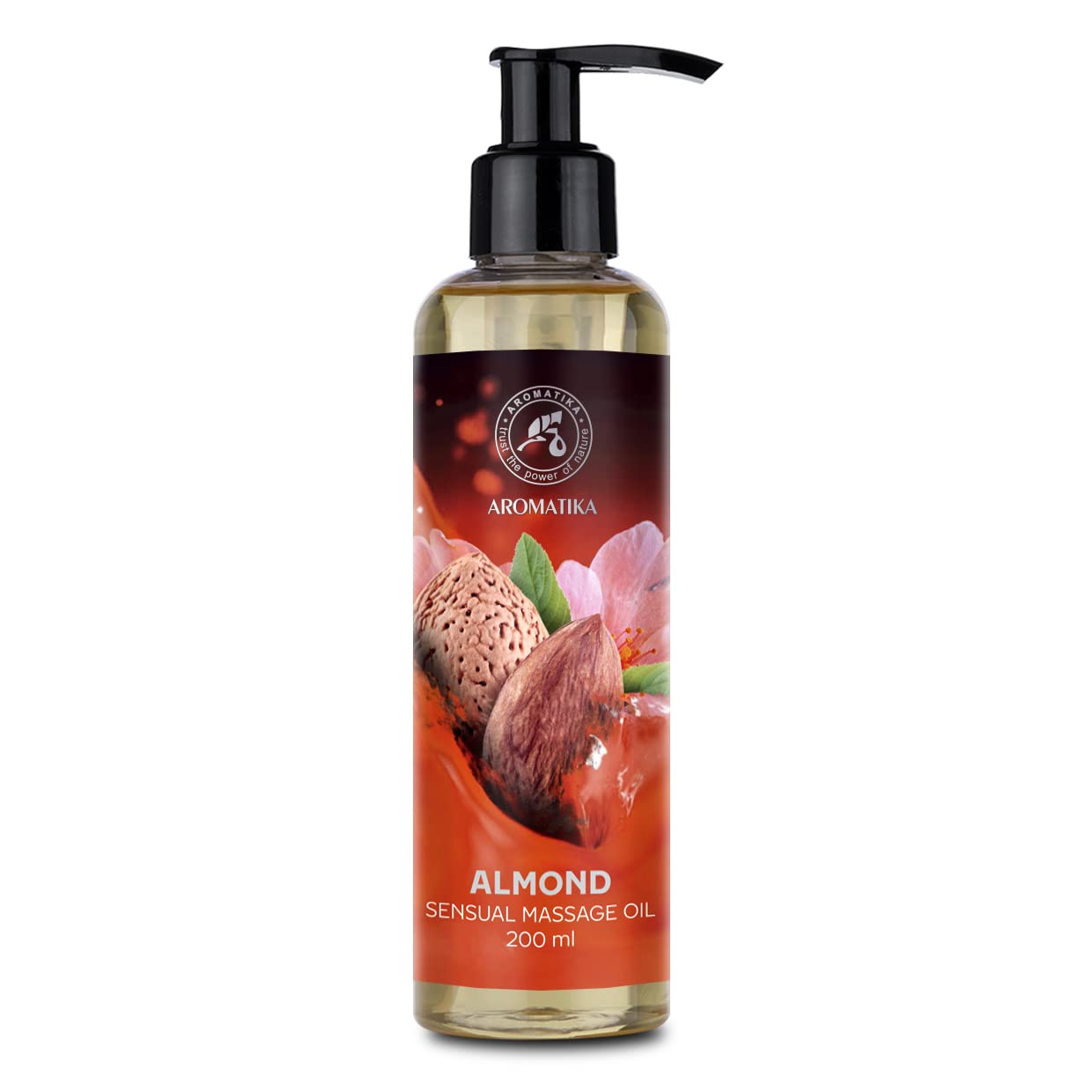 AROMATIKA Sensual Massage Oil for Couple 200ml – Almond – Edible & Kissable Body Oil for Him & Her – Romantic Gift for Couples – Relaxing Warming Massage Oil for Date Night & Spa at Home
