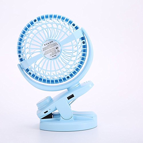 EgalBest Battery Or USB Operated Clip Fan Rotate Portable Wind Speed Adjustable 3 Blades Small Fan blue