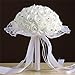 Paymenow Fake Bouquet Ribbon Beaded Lace Pearl Wire Rose Bouquet Egg Flower Bridesmaid Wedding Bouquet Bridal Artificial Silk Flowers (E)