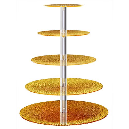 BonNoces Acrylic Cupcake Stand - 5 Tiers Cupcake Tower - Tiered Serving Dessert Cake Holder - Unique Golden Exquisite Patterns - Perfect for Wedding, Birthday, Party, Baby Shower and Christmas