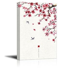 Canvas Wall Art - Traditional Chinese Style Painting of Cherry Blossom and Birds in Spring - Giclee Print Gallery Wrap Modern Home Art Ready to Hang - 12x18 inches