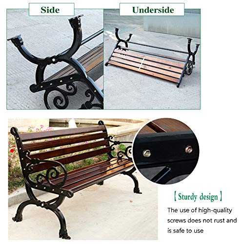 Chair Massivholz Gartenbank, Außenterrasse 2 Sitze Eisen Massivholzbank, Korrosions- Und Rostschutz – Bild 5