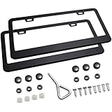 Ohuhu Matte Aluminum License Plate Frame with Black Screw Caps, 2Pcs 2 Holes Black Licenses Plates Frames, Car Licenses Plate Covers Holders for US Vehicles