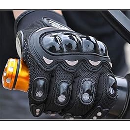 Grandbiker Synthetic Leather Full Finger Racing Motorcycle Riding Gloves (Black) (Large)