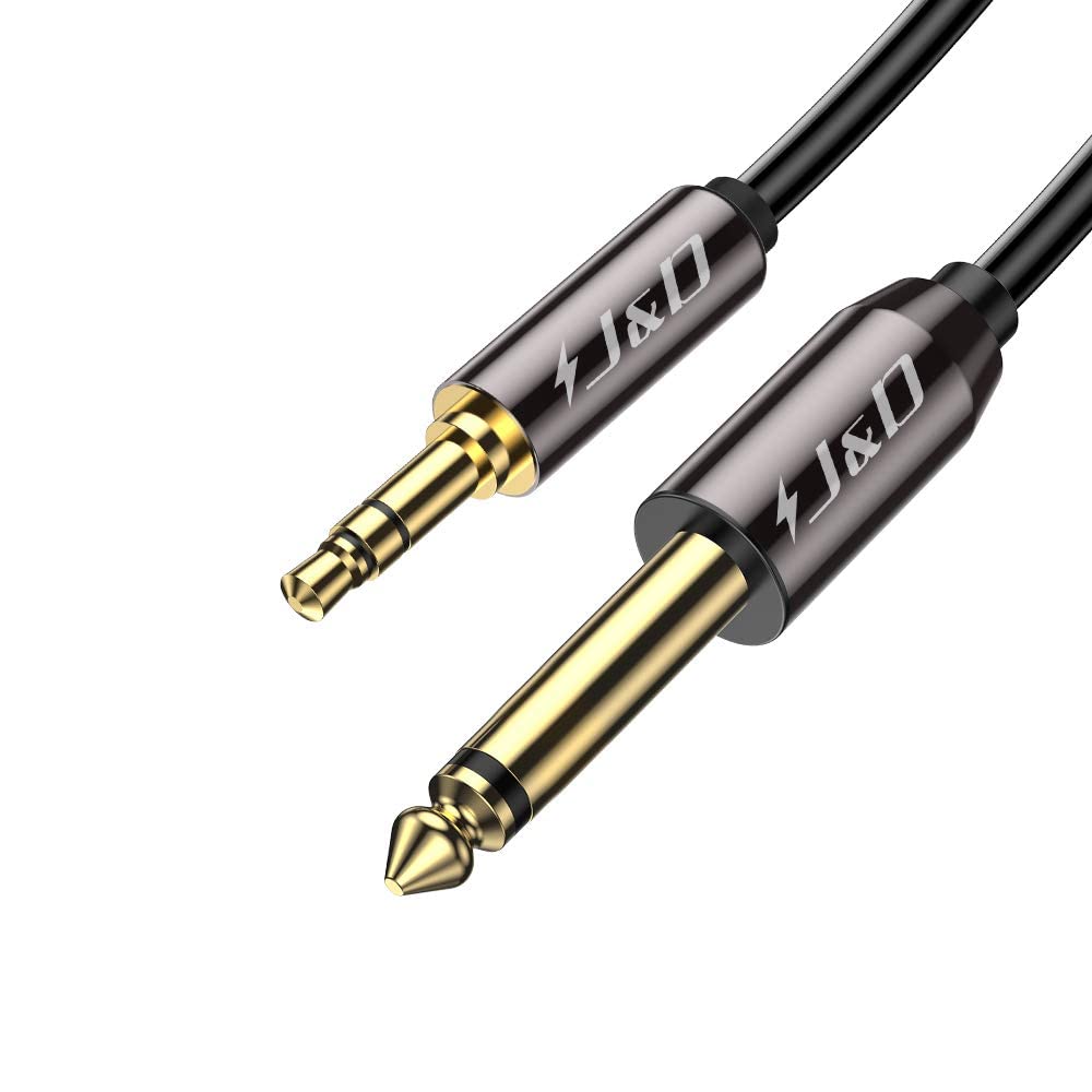 J&D 6.35mm (1/4 inch) TS to 3.5mm (1/8 inch) TRS Cable, Gold-Plated 1/4 inch Male to 3.5mm (1/8 inch) Male Mono Interconnect Heavy Duty Stereo Aux Jack Adapter Cable, 10 Feet