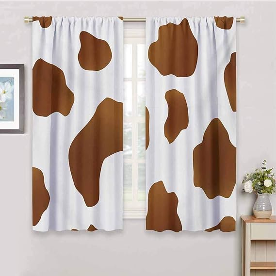 GUUVOR Cow Print 99% Blackout Curtains Brown Spots on a White Cow Skin Abstract Art Cattle Fur