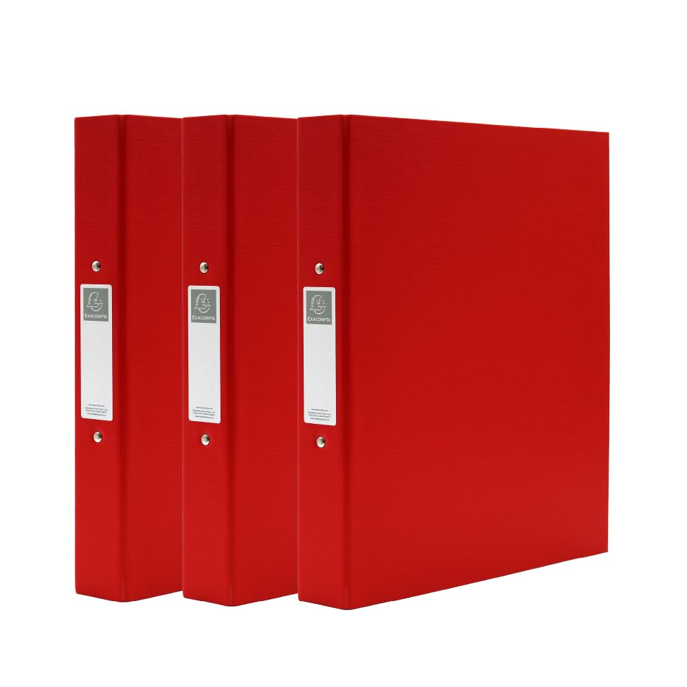 Exacompta A4 Ring Binder, 30mm Spine, 2 Ring, Document Folder, Assorted, Pack of 3 in Red, Stationery Folders for Filing Paperwork and Document Organisation - 226/0008Z