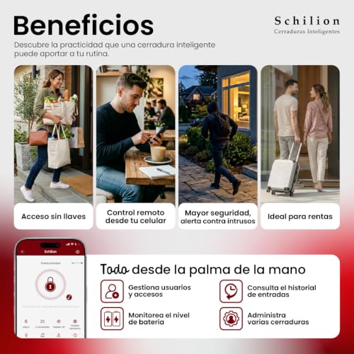 Schilion Cerradura Inteligente WiFi + Bluetooth para Puerta Principal Exterior Chapa Electrónica Apertura con Huella, Código, Tarjeta, App Móvil, Control Remoto - Espesor Recomendado de 3.5 a 12 cm