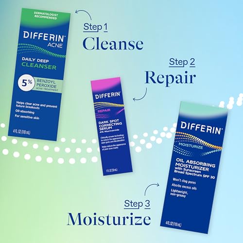 Differin Acne Face Wash with 5% Benzoyl Peroxide, Daily Deep Cleanser by the makers of Differin Gel, Gentle Skin Care for Acne Prone Sensitive Skin, 4 oz (Packaging May Vary)
