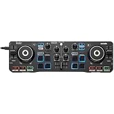 Hercules DJControl Starlight - Compact DJ Controller with Light Show | Ultra-compact 2-channel DJ controller with Serato DJ Lite, touch-sensitive jog wheels, RGB lighting, and built-in audio