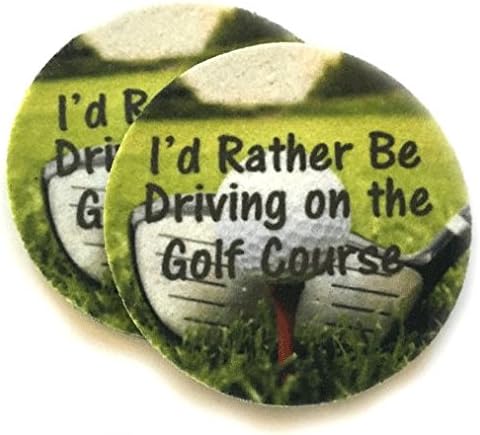 Golf Car Cup Holder Coasters - Absorbent Car Coasters - I'd Rather Be Driving on the Golf Course - 2 Pack