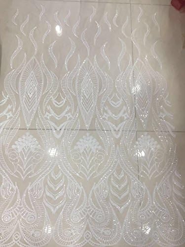 Latest Net Lace Fabric Z-han4231 African French Tulle Lace Fabric, sequins net fabric Bridal Lace Fabric Wholesale 5 yards per piece (white)