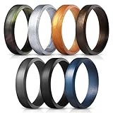 Saco Band Silicone Rings for Men - 7Pack & 4Pack Beveled Rubber Wedding Bands (Camo Dark Blue Gray Black Bronze Gold Silver, 7.5-8 (18.2mm))