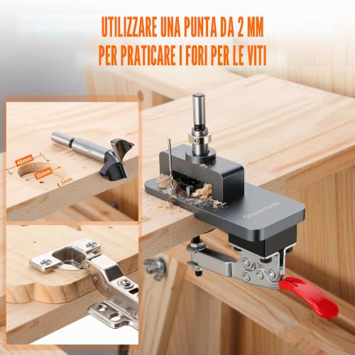 35MM Metal Hidden Hinge Temple with Quick Clamp, Accurate Locator Guide for Hole Punching, Professional Woodworking Tool for Hinge Mounting
