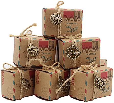 Ys2015 Small Vintage Inspired Airmail Wedding Candy Boxes Party Gift Favors Set of 50 Pieces - 25 Pieces With Compass 25 pieces With Globe