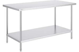 VEVOR Stainless Steel Prep Table, 30 x 60 x 34 Inch, Heavy Duty Metal Worktable with 3 Adjustable Height Levels, Commercial W
