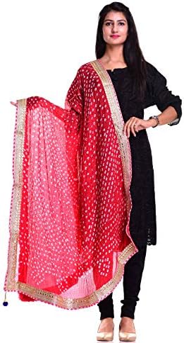 Kastiel Women's Art Silk Chiffon Bandhej Dupatta (KDP6016, Red, Free Size)