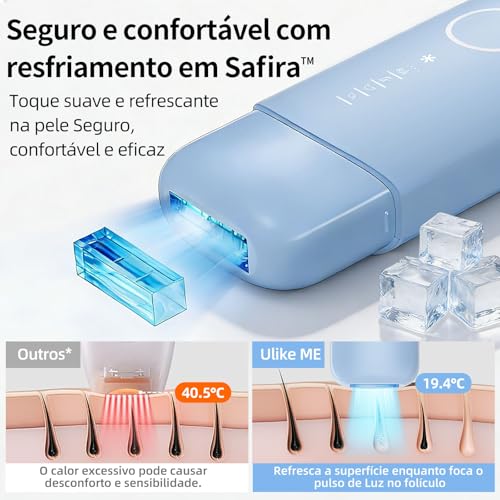 Depilador a Laser IPL Ulike ME Luz Pulsada Indolor Ice Cooling com Resfriamento Safira, 4 Modos, Disparo Automático (3/s), Depilação Corporal e Facial, Uso Doméstico, Certificado pela ANVISA, Bivolt, Presente Ideal Feminino