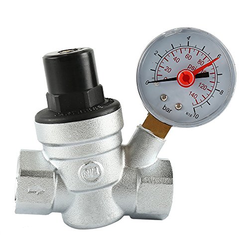 WarmCare Adjustable Brass Water Pressure Regulator Lead-free with Gauge for RV Camper and Inlet Screened Filter