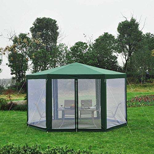 FDInspiration Green Steel Outdoor Gazebo Canopy Patio Shelter Garden Party Tent Awning Sun Shade w/Netting with Ebook