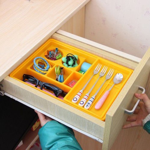 Plastic Storage Drawer Units Multifunction Stationery Office Organizer Box Cosmetics Storage Box Sundry Box 31cmx21cm 1pcs (Yellow)
