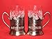 2 ea Old Fashioned Russian Cut Crystal Glasses & Matching Metal Glass Holders Podstakannik suitable for hot/cold liquids