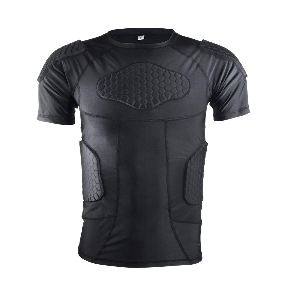 Men's Padded Compression Shirt Protective Short Sleeve T Shirt Rib