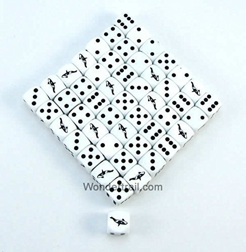 Orca Dice D6 White Opaque with Black Pips 16mm (5/8in) Set of 50 Dice Koplow Games