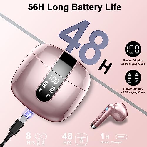 Drsaec Bluetooth Headphones, In-Ear Headphones, Wireless Bluetooth 5.3 Headphones with 4 Mics, ENC Noise Cancelling Wireless Earbuds, 48H Deep Bass, IP7 Waterproof Earphones, LED Display