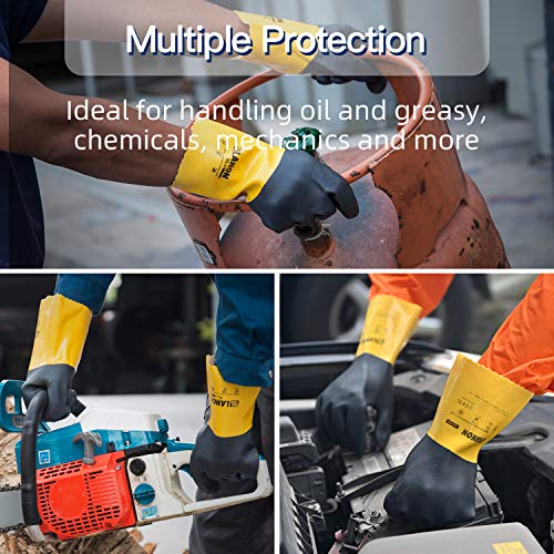 LANON PVC Coated Chemical Resistant Gloves, Reusable Heavy Duty Safety Work Gloves, Acid, Alkali