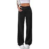 EVALESS Women's Elastic High Waist Straight Leg Pants Business Casual Work Pants Fall Button Down Office Outfits Trousers