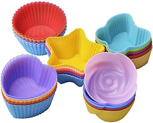 25 Pcs Reusable Silicone Cupcake Liners/ Muffin baking Cups, 5 Shapes with 5 Colors, Nonstick and Heat Resistant Cake Molds, by Gseer
