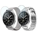 Valkit for Galaxy Watch (46mm) Bands, 2-Pack 22mm Stainless Steel Band + Milanese Loop Mesh Strap Replacement Metal Band Bracelet Sets, Compatible Samsung Galaxy Watch 46mm SM-R800 Smartwatch,Sliver