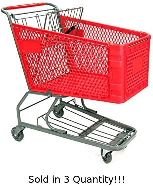 3 Pc New Red Large Plastic Shopping Cart with Bottom Tray (180-liter)