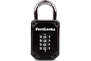 FortLocks Gym Locker Lock - 4 Digit, Heavy Duty, Hardened Stainless Steel, Weatherproof and Outdoor Combination Padlock - Easy to Read Numbers - Resettable and Cut Proof Combo Code - 1 Pack Black