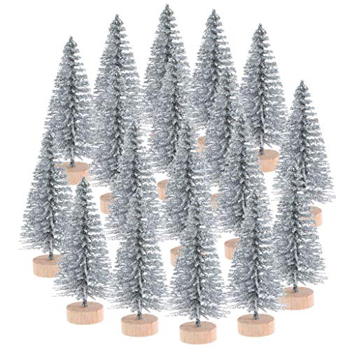 Peerless 12Pcs Mini Sisal Trees With Wood Base - Artificial Christmas Pine Bottle Brush Trees for Winter Snow Miniature Scenes, DIY Crafts, Xmas Holiday Home Desk Tabletop Decor — image 1