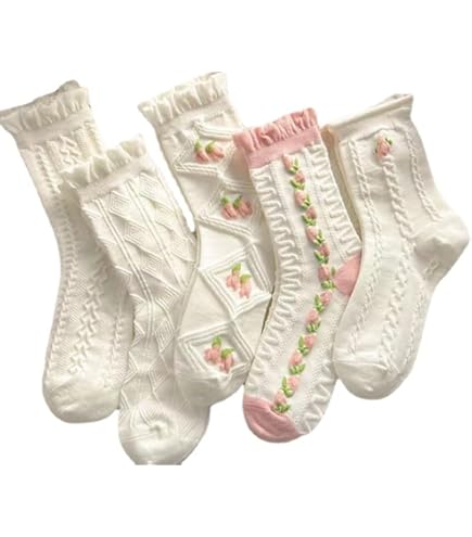 5 Paires De Fleurs Chaussettes Pour Femmes En Coton Chaussettes