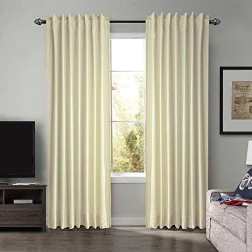 SeeSaw Home Super Soft Premium Solid Matt Velvet Thermal Insulated Rod Pocket 2 IN 1 Heading Curtains for Bedroom or Living Room, 50W By 84L Inch, Set of 2 Panels, Beige