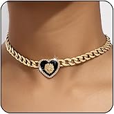 Sora Tuki Heart Necklaces for Women Heart Choker Cuban Link Chain Chunky Necklace Statement Necklace Chunky Jewelry