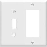 Enerlites 2-Gang Toggle and Decorator/GFCI Combination Wall Plate, White | Standard 4.50" x 4.57" unbreakable polycarbonate. Replacement cover for receptacle outlets, ideal for smart home upgrades.