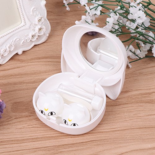 Bettal Cute Cat Shaped Contact Lens Case Travel Kit Mirror +Bottle + Tweezers Container Holder (White)
