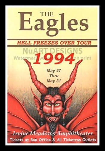 Framed Vintage Rock 'n' Roll Reproduction Poster "THE EAGLES - HELL FREEZES OVER TOUR, 1994"; Poster size 12 x 18.