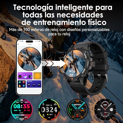 AURAFIT Reloj Inteligente Smartwatch 1.43 AMOLED, GPS Fitness Tracker,a 5ATM Impermeable, Llamadas Bluetooth, Reloj Deportivo Hombres, Incluye Correa Adicional Compatible con Android iOS